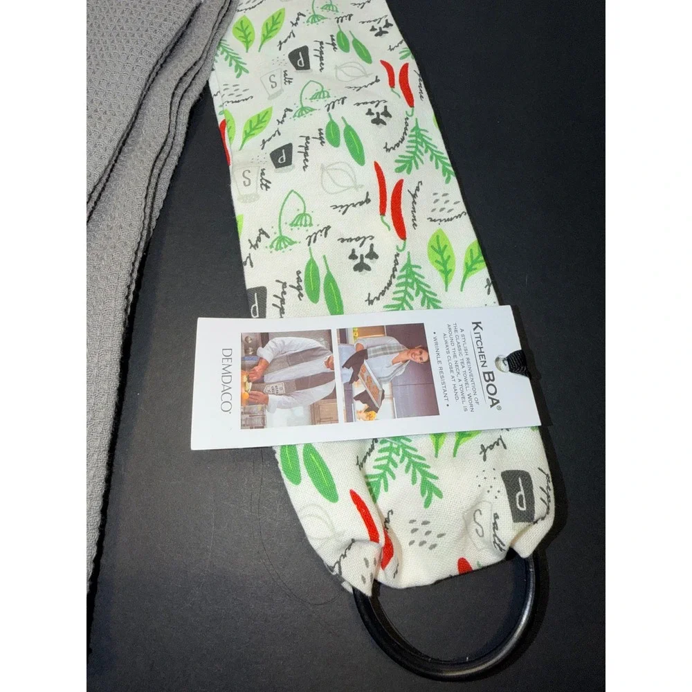 Demdaco Kitchen Boa Gray Waffle Towel Friends Add Flavor to Life Herb Print NEW